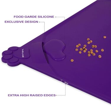 Водонепроникний килимок для годування домашніх тварин з високими бортиками, 55 x 38 см, силіконовий, нековзний, для собак, котів, запобігає розливу води (фіолетовий, 30x48 см)