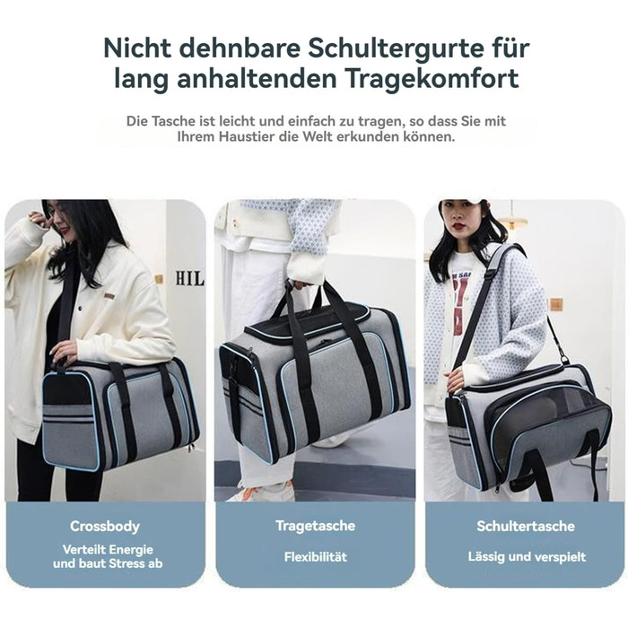 Транспортна переноска для котів та собак, велика, 46x28x29 см, розширювана, сіра. Підходить для котів, собак, цуценят, авіаперевезень.