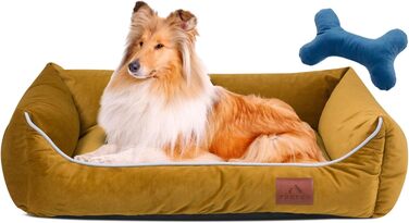 Жовте собаче ліжко FUUFEE L 100x80 см | Зручне диван-ліжко для великих собак | Легко миється, знімний чохол на блискавці
