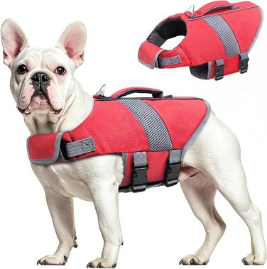 Рятувальний жилет для собак Oslueidy з високою плавучістю, світловідбиваючими елементами. Підходить для малих, середніх та великих собак. Ідеально для плавання, катання на човні, серфінгу та каякінгу. Червоний колір.