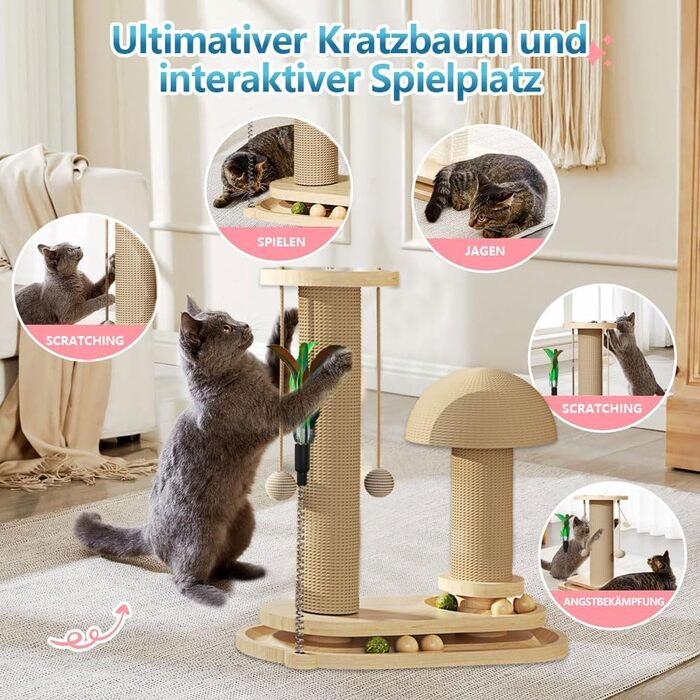 Інтерактивна дерев'яна іграшка для котів Anyingkai 4-в-1: карусель, куля, розвиваюча іграшка для котів