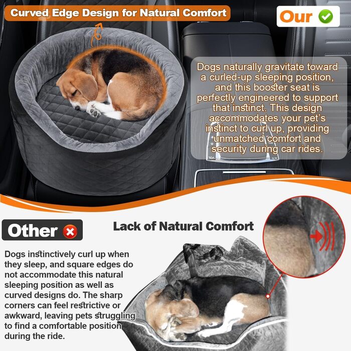 Підвищення для собак у машину, великих та вагою до 25 кг, сірого кольору, з memory foam, велике, з кишенями, ковдрою та ременем безпеки, розмір L