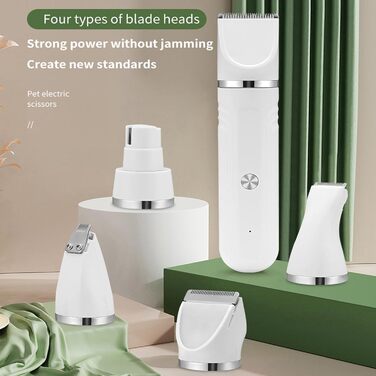 Електрична машинка для грумінгу собак 4-в-1: ножиці, щітка, тример - для собак, котів, цуценят. Зелений/Білий колір