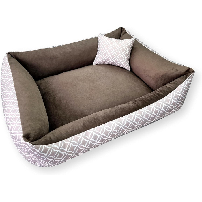 М'яке собаче ліжко Otto 80x60 см, коричневе. Знімна та пральна наволочка. Ліжко-кошик для собак середніх порід.