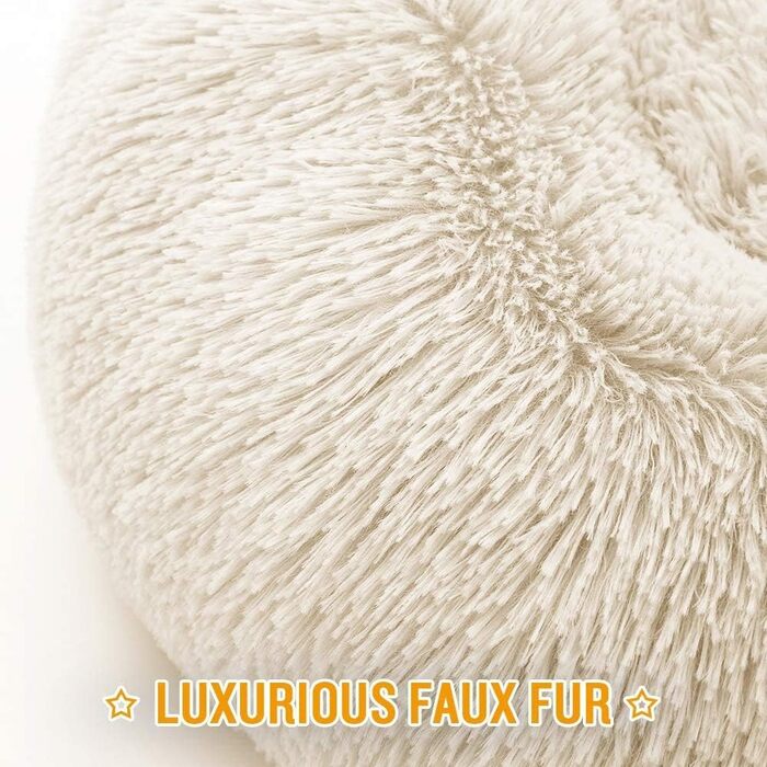 Кругле ліжко для собак та кошенят, м'яке, пухнасте, L (Бежевий, 80 см)