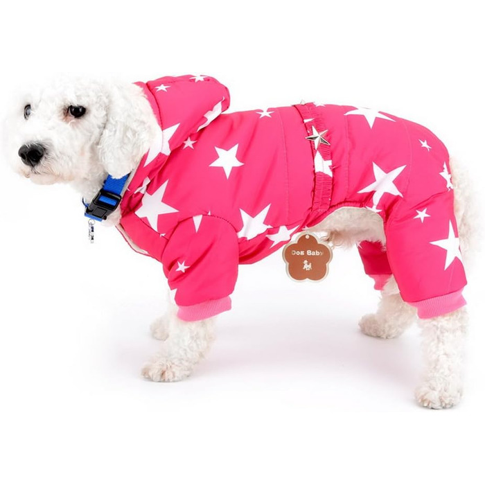 Зуєна - зимовий теплий куртка для собак маленьких порід з капюшоном, флісовою підкладкою та зірковим ремінцем. Водонепроникний костюм для собак, теплий одяг для собак, капюшон, пуловер, комбінезон для котів, цуценят, чихуахуа. Розмір L (XL, спина: 35 см; 