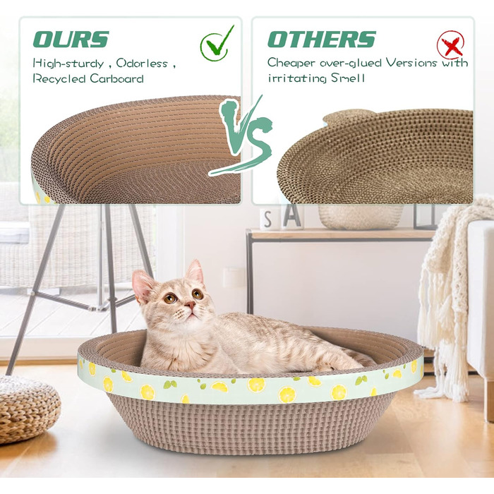 Овальний картонний кігтеточка для котів з котячою м'ятою