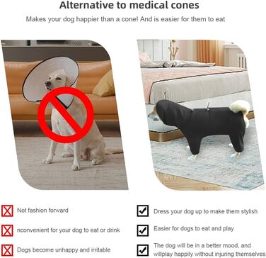 Піжама для собак великих і середніх порід, еластична, для дорослих, чорна (2XL)