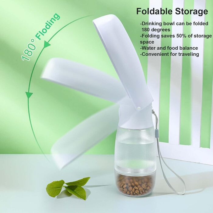 Складана пляшка для води для собак та інших тварин 340 мл з контейнером для корму, 2-в-1, білий/опільний сад