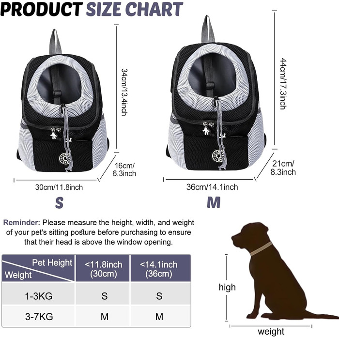 Переносний дихаючий рюкзак для собак та котів, регульований транспортний рюкзак з вікном (Чорний, M)