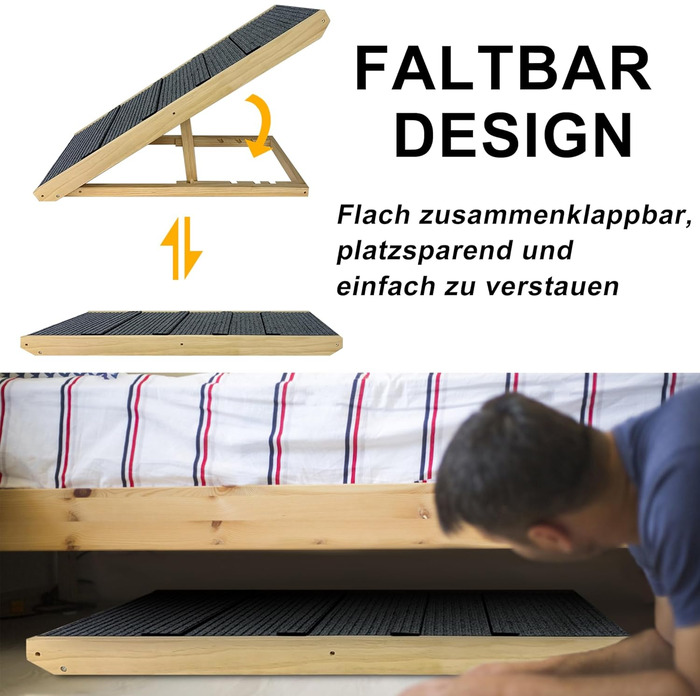 Рампа для собак YRHome, 100x40x60 см, дерев'яна, для великих собак та котів, до 100 кг, регульована висота, антиковзаюча, для ліжка, дивана, авто