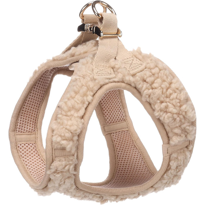 Нашийник для собак Flamingo Step&Go Pookie – Бежевий – Розмір S (A: 30–35см, B: 37–40см, 5мм) – М'який флісовий нашийник з липучкою, кліпсою та золотими деталями