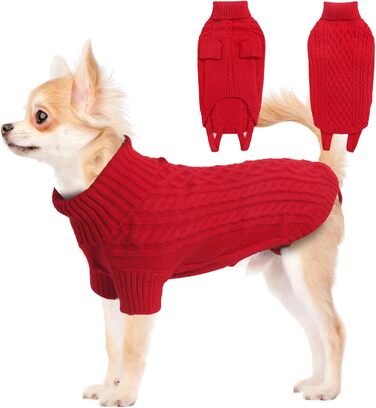 Теплий святковий светр для собак - червоний, з отвором для повідка, для чихуахуа, рейнхаунд та котів (S, груди 40 см, спина 28 см)