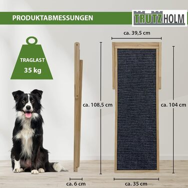Міцна пандус для собак TRUTZHOLM з соснового дерева, 104x35 см, регульована висота 46/52/56 см, вантажопідйомність 35 кг, м'яка поверхня з фетру, для підйому домашніх тварин