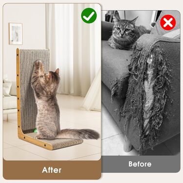 Котяче дряпання - дряпка для котів L-подібної форми, 68 см, з м'ячиком. Ідеально для дому, стін та кутів. Аксесуар для котів