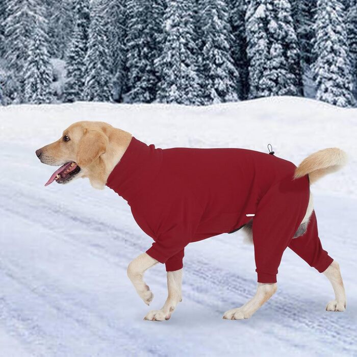 Теплий зимовий костюм для собак, флісовий пуловер з ніжками, м'яка тепла сорочка для собак маленьких та середніх порід, теплий халат для собак, флісова піжама (L, Червоний)