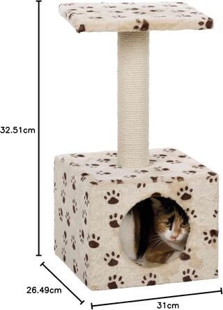 Дряпка для котів TRIXIE Zamora 60 см, бежева з відбитками лап – маленький котячий будиночок для молодих кошенят, з зручною лежанкою, комфортний та стійкий