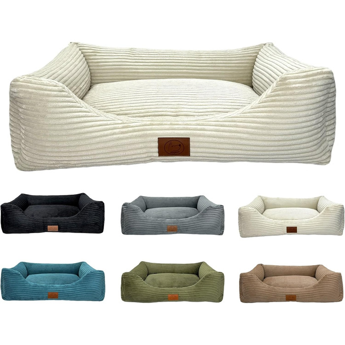 Ортопедичне ліжко для собак Elropet з м'якого корду, кошик для собак, XS/S/M/L/XL, кремовий (100x80x24 см)