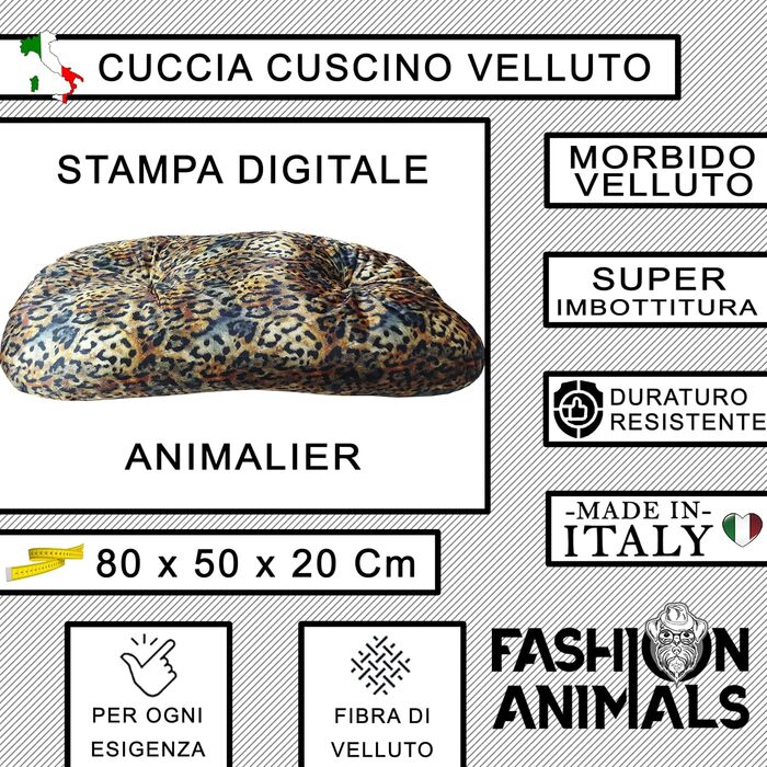 Овальне ліжко для домашніх тварин з велюру – М'яке лежанка для собак та котів. Лежанка з принтом леопарда, Made in Italy