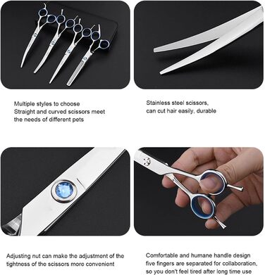 Набір професійних ножиць для грумінгу собак – набір з ножицями, гребінцем, тканиною, етикеткою та чохлом. Для догляду за собаками вдома