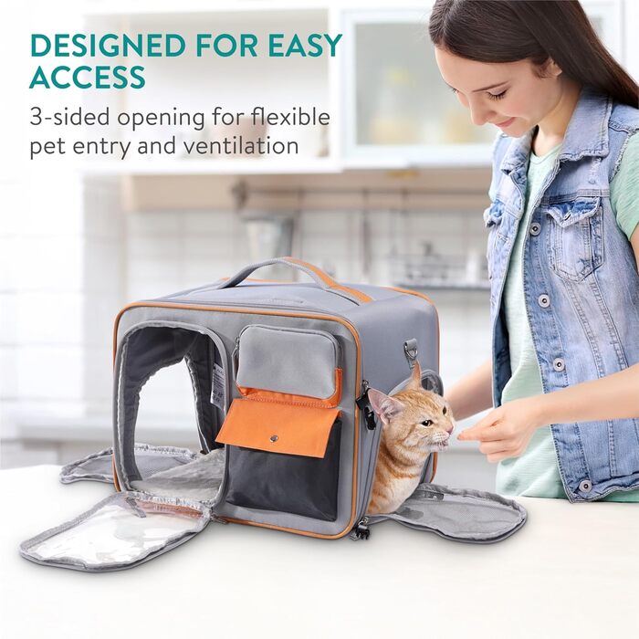 Транспортна переноска для котів Navaris - безпечна та зручна переноска для кота з вікном та 3-стороннім відкриванням, з плечовим ременем та надійними застібками