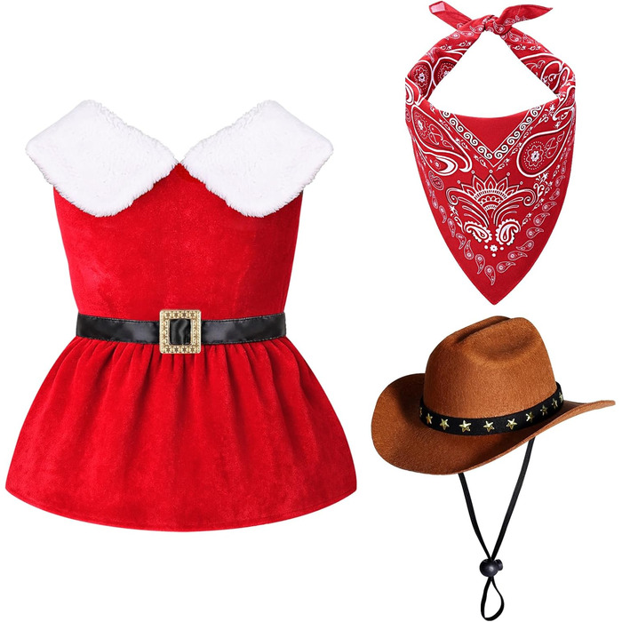 Костюм ковбоя для домашніх тварин: одяг для собак та котів, набір з костюмом, банданою та міні-ковбойським капелюхом, червоний, розмір M