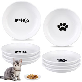 Набір мисок для котів з кераміки, 6 шт. - миски для корму та води (15x2,6 см)