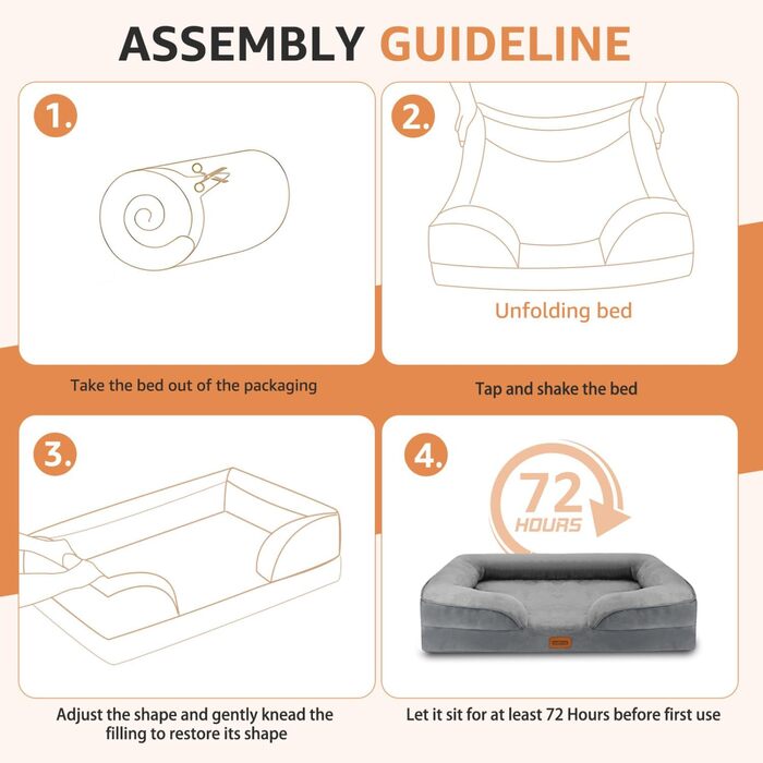 Ортопедичне ліжко для собак Nobleza, середній розмір, 71x58x17 см, з піною з пам'яті, сіре, для маленьких і середніх собак, миється, вологостійке, неслизьке, з високим бортиком