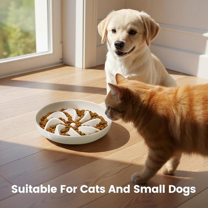 PETTOM Миска для котів протиковзаюча, піднята, керамічна, для повільного годування, біла. Підходить для котів та маленьких собак.