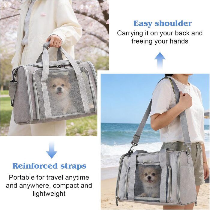 Транспортна сумка для кота та собаки, сіра, 45x30x30 см (до 8 кг)