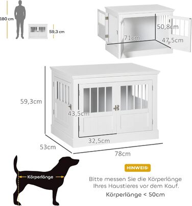 Клітка для собак PawHut, собача будка з 3 дверцятами, переноска для собак, будиночок для маленьких собак до 10 кг, білий колір, 78 x 53 x 59,3 см