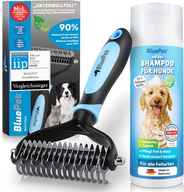 Гребінець для собак та котів з довгим волоссям BluePet, видаляє підшерстя та ковтуни, захист верхнього шару шерсті, великі собаки (M-L, товстий хват), шампунь