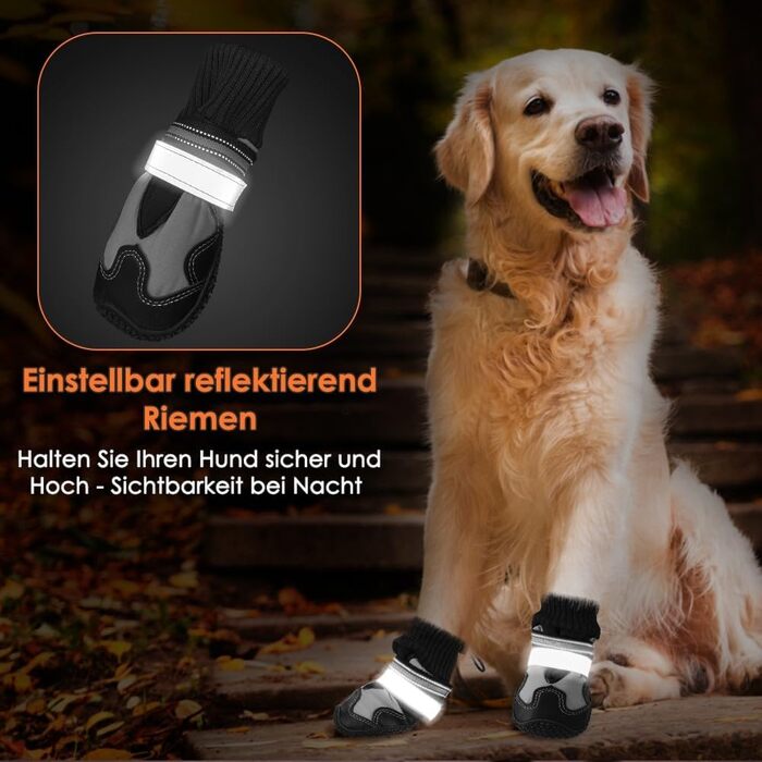 Чоботи для собак SlowTon: 4 шт., непромокаючі, з антиковзаючою підошвою та світловідбиваючими застібками. Зимові чоботи для собак великих, середніх та маленьких порід. Ідеально для прогулянок та спорту на відкритому повітрі. Розмір 8