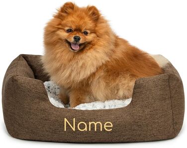 Крісло-гніздишко для собак Lionto з м'яким двостороннім подушкою, затишне ліжко для домашніх тварин у меланжевому дизайні з глибоким входом для собак та котів будь-якого розміру, 60x50 см, м'яке собаче ліжко, коричневе (з написом), розмір L 60 x 50 x 22 с