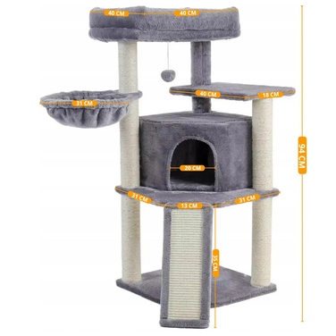 Високий кігтеточка-комплекс Petjet, сірий, сизаль, 5 рівнів