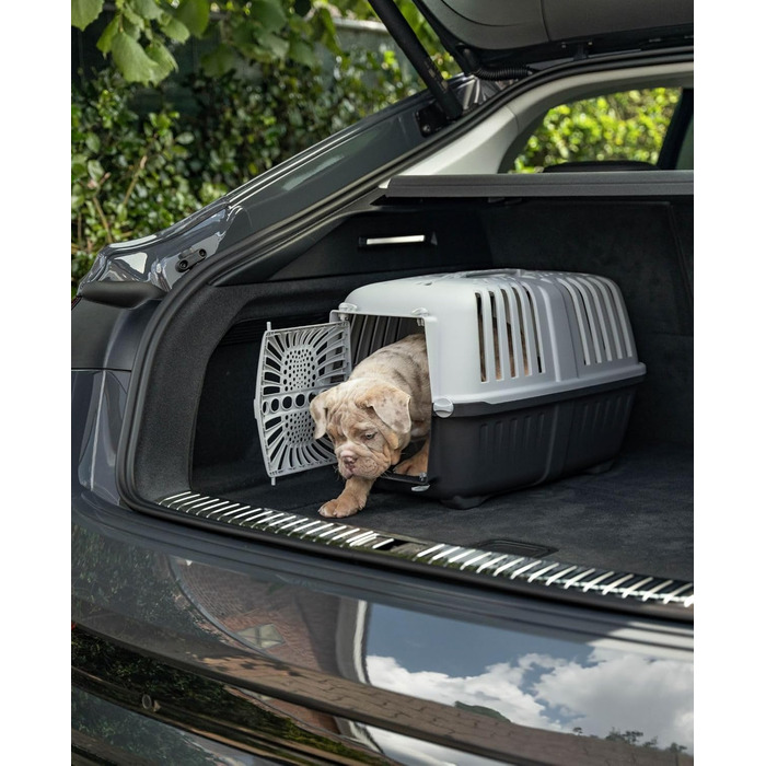 Транспортна переноска для собак Lionto, 55x36x36 см, сіра, для собак, котів та дрібних тварин до 15 кг, з ручкою та надійним замком