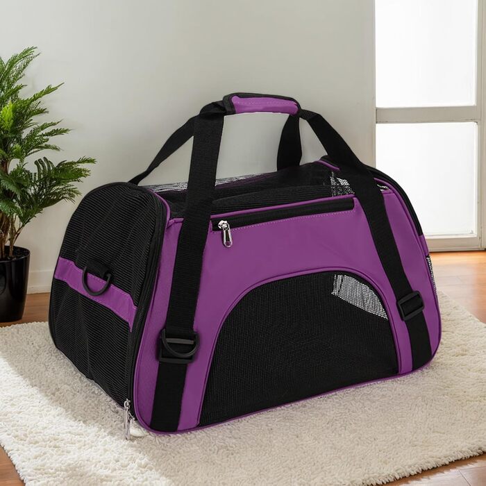 Транспортна сумка для тварин, переноска для котів, водонепроникна, легка, для подорожей, кемпінгу, прогулянок (фіолетова)