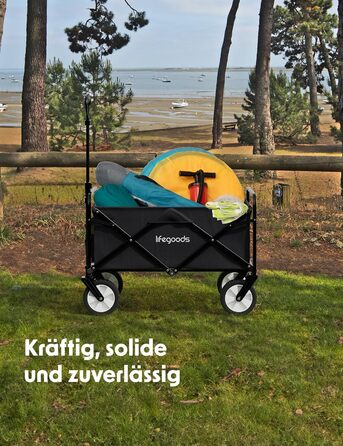 LifeGoods Фарбована візок-тачка, складаний садовий/пляжний візок, чорний – 98x45 см, 94L