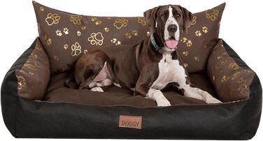 Ліжко для собак - лежанка для тварин, кошик для котів - ліжко для собак маленьких, середніх та великих порід - подушка для собак - собаче ліжко - лежанка для собак - місце для сну - 63x48 см - (XXXL - 131x104 см, Колір: коричневий з лапами)