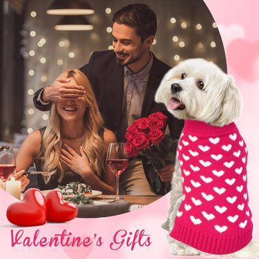 Вовняний пуловер для собак на День святого Валентина з червоним сердечком (M, червоний)