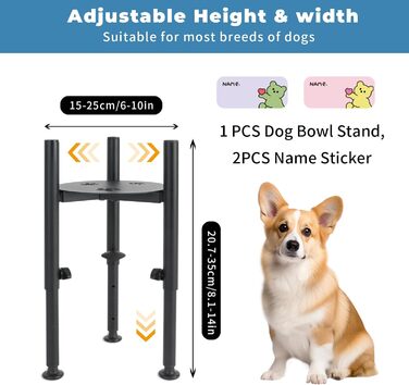 Підвищена годівниця для собак з платформою, регульована висота 6-10 дюймів, з наклейкою для імені, для домашніх тварин