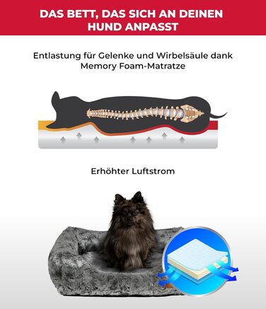 Ортопедичне ліжко для собак Shadow Deluxe S (60x75 см) з Memory Foam – Зручне, з антиковзким покриттям, миється – Німецька якість