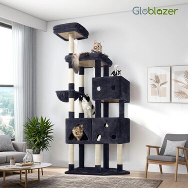 Комплекс для котів Globlazer XXL 207 см з будиночком 45x35 см, платформами, стовпчиками обмотаними сизалем (8 шт.) для великих котів, темно-сірий