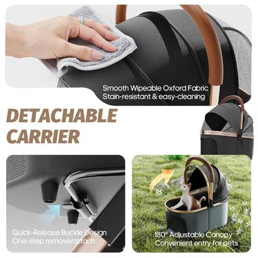 Дитяча коляска для тварин з 4 колесами, візок для собак з знімною люлькою, складаний візок-переноска для собак та котів до 22,7 кг, 3-в-1, багатофункціональний