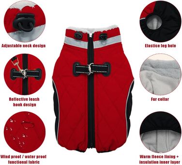 Водонепроникний зимовий одяг для собак Fadcaer: тепла куртка з флісовою підкладкою, світловідбиваючими елементами, для холодної погоди (S, червоний)