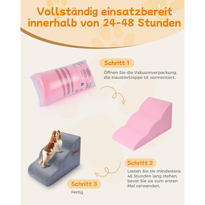 Сходинки для собак 5-ступінчасті, 60 см - для дивану та ліжка, з антиковзким покриттям. Ідеально для маленьких тварин та літніх котів з проблемами суглобів