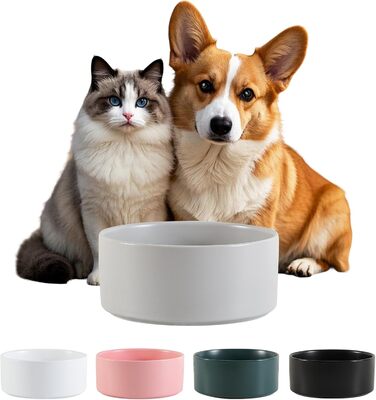 Керамічна годівниця для собак, миска для корму для маленьких та середніх собак, миска для води для великих котів, керамічна миска для корму та води, 15 см, 320 г / 720 мл, білий/сірий