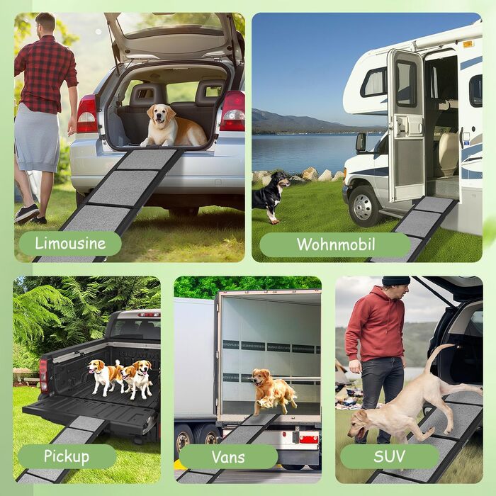 Рампа для собак, складана, 170x44 см – алюмінієва рампа з антиковзким покриттям, до 80 кг, для SUV, легкових авто, автодому