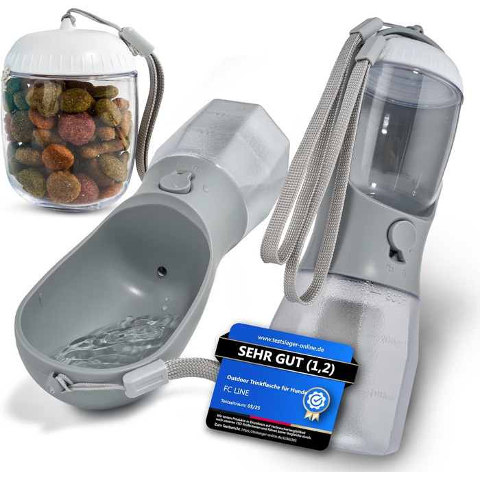 Поїлка-фляга для собак 300 мл - 3 в 1 | Фляга для води для собак, виготовлена з BPA-free матеріалу, з функцією автоматичного наповнення | Підходить для маленьких та середніх собак, сірого кольору