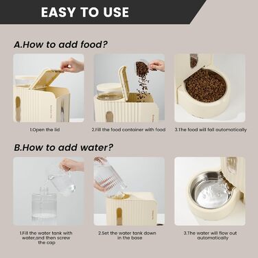 Автоматичний годівниця для котів та собак Gardner з 2 мисками, без електроживлення, з нержавіючої сталі, BPA Free, об'єм 3L*2, бежевий